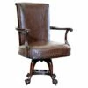 Antique Brown Leather Swivel Captains Chair With Claw & Ball Feet From Thomas Chippendale