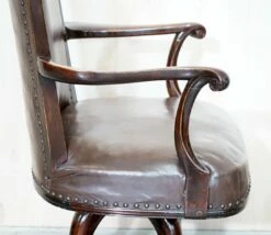 Antique Brown Leather Swivel Captains Chair With Claw & Ball Feet From Thomas Chippendale -PAMONO Sales antique brown leather swivel captains chair with claw ball feet from thomas chippendale 12