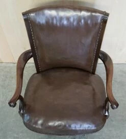 Antique Brown Leather Swivel Captains Chair With Claw & Ball Feet From Thomas Chippendale -PAMONO Sales antique brown leather swivel captains chair with claw ball feet from thomas chippendale 5