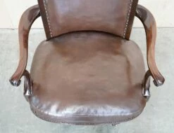 Antique Brown Leather Swivel Captains Chair With Claw & Ball Feet From Thomas Chippendale -PAMONO Sales antique brown leather swivel captains chair with claw ball feet from thomas chippendale 6