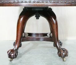 Antique Brown Leather Swivel Captains Chair With Claw & Ball Feet From Thomas Chippendale -PAMONO Sales antique brown leather swivel captains chair with claw ball feet from thomas chippendale 9