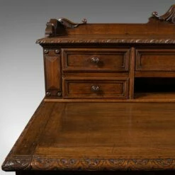 Antique Carved Scottish Oak Correspondence Desk -PAMONO Sales antique carved scottish oak correspondence desk 10