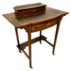 Antique Edwardian Rosewood Inlaid Bow Fronted Writing Table