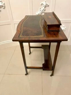 Antique Edwardian Rosewood Inlaid Bow Fronted Writing Table -PAMONO Sales antique edwardian rosewood inlaid bow fronted writing table 8