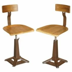 Antique Height Adjustable Bar Stools, Set Of 2