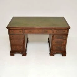 Antique Victorian Leather Top Pedestal Desk, 1870