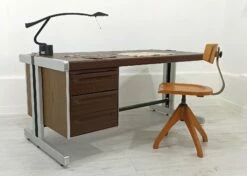 Big Desk In Leather And Aluminum, 1980s -PAMONO Sales big desk in leather and aluminum 1980s 14