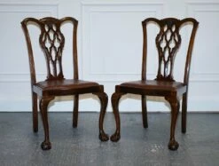 Chippendale Style Claw & Ball Side Dining Desk Chairs In Leather, Set Of 2
