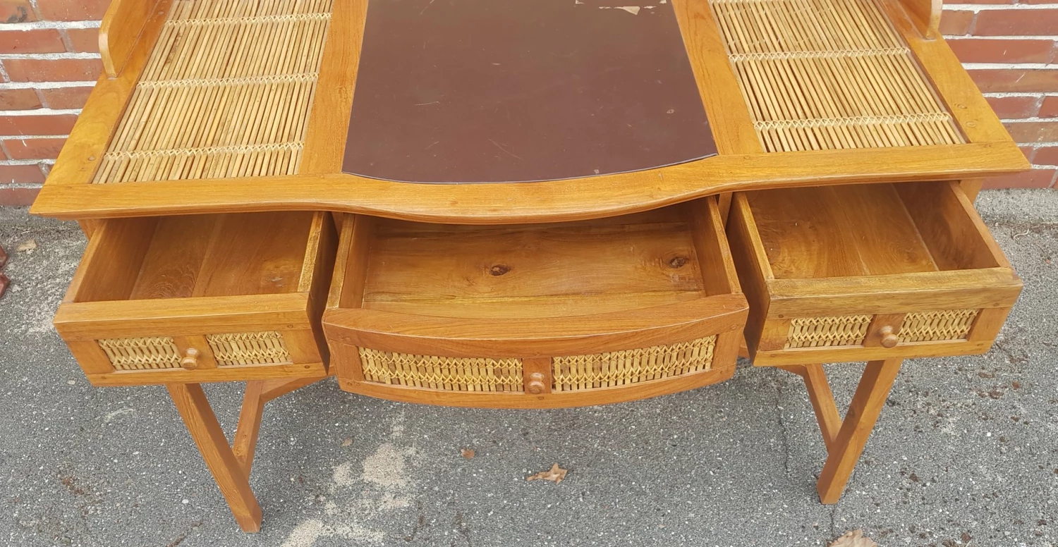 Colonial Style Desk With Bamboo Wood 4 Colonial Style Desk With Bamboo Wood - Image 2