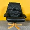 Danish Black Leather Swivel Chair -PAMONO Sales danish black leather swivel chair 1