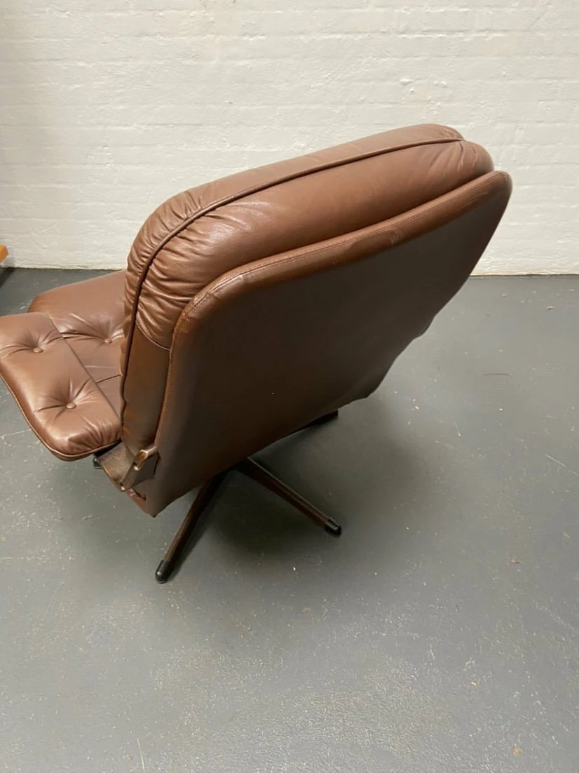 Danish Brown Leather Swivel Chair, 1970s 7 Danish Brown Leather Swivel Chair, 1970s - Image 5