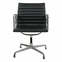 Ea-108 Chair In Black Leather & Chrome By Charles Eames For Vitra, 2008