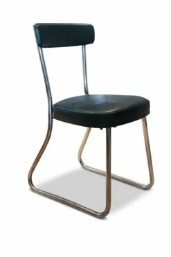 French Bauhaus Tubular Frame Office Chair With Dark Green Leatherette Seat From Roneo, 1950s