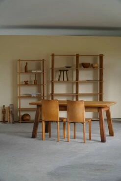 French Brutalist Rectangular Desk Or Dining Table In Solid Oak, 1950s -PAMONO Sales french brutalist rectangular desk or dining table in solid oak 1950s 13