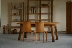 French Brutalist Rectangular Desk Or Dining Table In Solid Oak, 1950s -PAMONO Sales french brutalist rectangular desk or dining table in solid oak 1950s 6