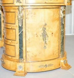 French Empire Revival Burr Walnut Kidney Desk With Bronze Sphinx Mounts And Malachite -PAMONO Sales french empire revival burr walnut kidney desk with bronze sphinx mounts and malachite 10