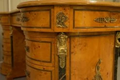 French Empire Revival Burr Walnut Kidney Desk With Bronze Sphinx Mounts And Malachite -PAMONO Sales french empire revival burr walnut kidney desk with bronze sphinx mounts and malachite 11