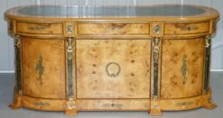 French Empire Revival Burr Walnut Kidney Desk With Bronze Sphinx Mounts And Malachite -PAMONO Sales french empire revival burr walnut kidney desk with bronze sphinx mounts and malachite 12