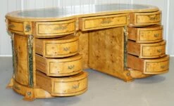 French Empire Revival Burr Walnut Kidney Desk With Bronze Sphinx Mounts And Malachite -PAMONO Sales french empire revival burr walnut kidney desk with bronze sphinx mounts and malachite 3