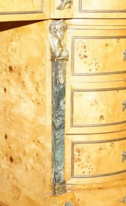 French Empire Revival Burr Walnut Kidney Desk With Bronze Sphinx Mounts And Malachite -PAMONO Sales french empire revival burr walnut kidney desk with bronze sphinx mounts and malachite 4