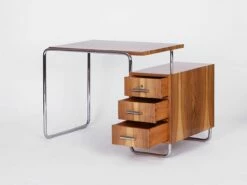 Functionalist Walnut Veneer Steel Tube Desk, 1930s -PAMONO Sales functionalist walnut veneer steel tube desk 1930s 2