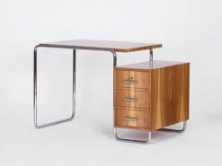 Functionalist Walnut Veneer Steel Tube Desk, 1930s -PAMONO Sales functionalist walnut veneer steel tube desk 1930s 7