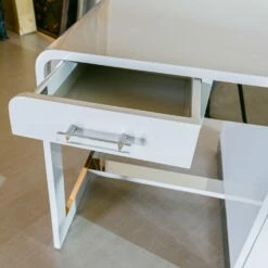 Grey Lacquered Desk With Steel And Acrylic Glass Details, 1950s -PAMONO Sales grey lacquered desk with steel and acrylic glass details 1950s 4