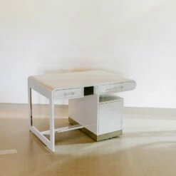 Grey Lacquered Desk With Steel And Acrylic Glass Details, 1950s -PAMONO Sales grey lacquered desk with steel and acrylic glass details 1950s 8