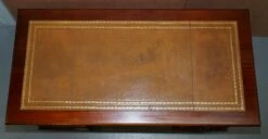 Hardwood Gold Leaf & Embossed Green Leather Twin Pedestal Partner Desk -PAMONO Sales hardwood gold leaf embossed green leather twin pedestal partner desk 4