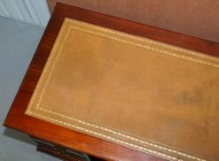 Hardwood Gold Leaf & Embossed Green Leather Twin Pedestal Partner Desk -PAMONO Sales hardwood gold leaf embossed green leather twin pedestal partner desk 5