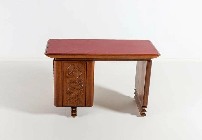 Italian Modern Desk In Carved Walnut And Rosewood With Side Chair 4 Italian Modern Desk In Carved Walnut And Rosewood With Side Chair - Image 2
