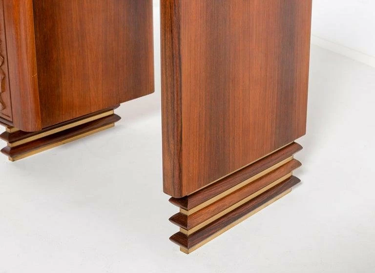 Italian Modern Desk In Carved Walnut And Rosewood With Side Chair 5 Italian Modern Desk In Carved Walnut And Rosewood With Side Chair - Image 3
