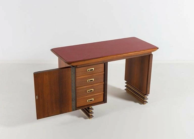 Italian Modern Desk In Carved Walnut And Rosewood With Side Chair 9 Italian Modern Desk In Carved Walnut And Rosewood With Side Chair - Image 7