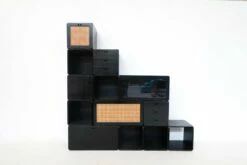 Italian Modular Wooden Black Cubes By Derk Jan De Vries, 1960s, Set Of 13 -PAMONO Sales italian modular wooden black cubes by derk jan de vries 1960s set of 13 10