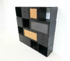 Italian Modular Wooden Black Cubes By Derk Jan De Vries, 1960s, Set Of 13 -PAMONO Sales italian modular wooden black cubes by derk jan de vries 1960s set of 13 11