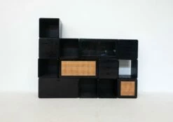 Italian Modular Wooden Black Cubes By Derk Jan De Vries, 1960s, Set Of 13 -PAMONO Sales italian modular wooden black cubes by derk jan de vries 1960s set of 13 5