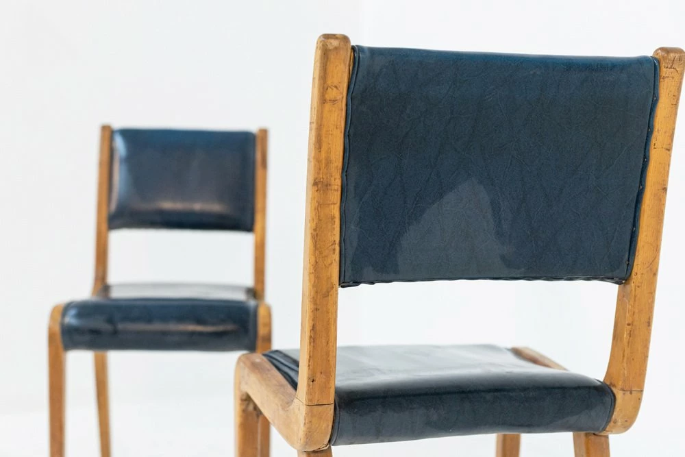 Italian Vintage Blue Fabric Desk Chairs, 1950s, Set Of 2 5 Italian Vintage Blue Fabric Desk Chairs, 1950s, Set Of 2 - Image 3