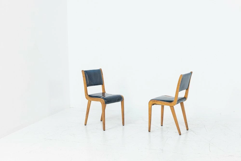 Italian Vintage Blue Fabric Desk Chairs, 1950s, Set Of 2 10 Italian Vintage Blue Fabric Desk Chairs, 1950s, Set Of 2 - Image 8