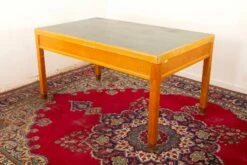 Large Italian Solid Table Desk With Drawers From Ministerial Office In Veneered Beech Wood With Green Coated Top, 1950s -PAMONO Sales large italian solid table desk with drawers from ministerial office in veneered beech wood with green coated top 1950s 3