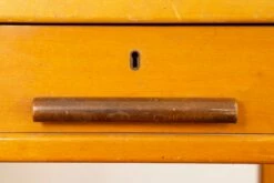 Large Italian Solid Table Desk With Drawers From Ministerial Office In Veneered Beech Wood With Green Coated Top, 1950s -PAMONO Sales large italian solid table desk with drawers from ministerial office in veneered beech wood with green coated top 1950s 6