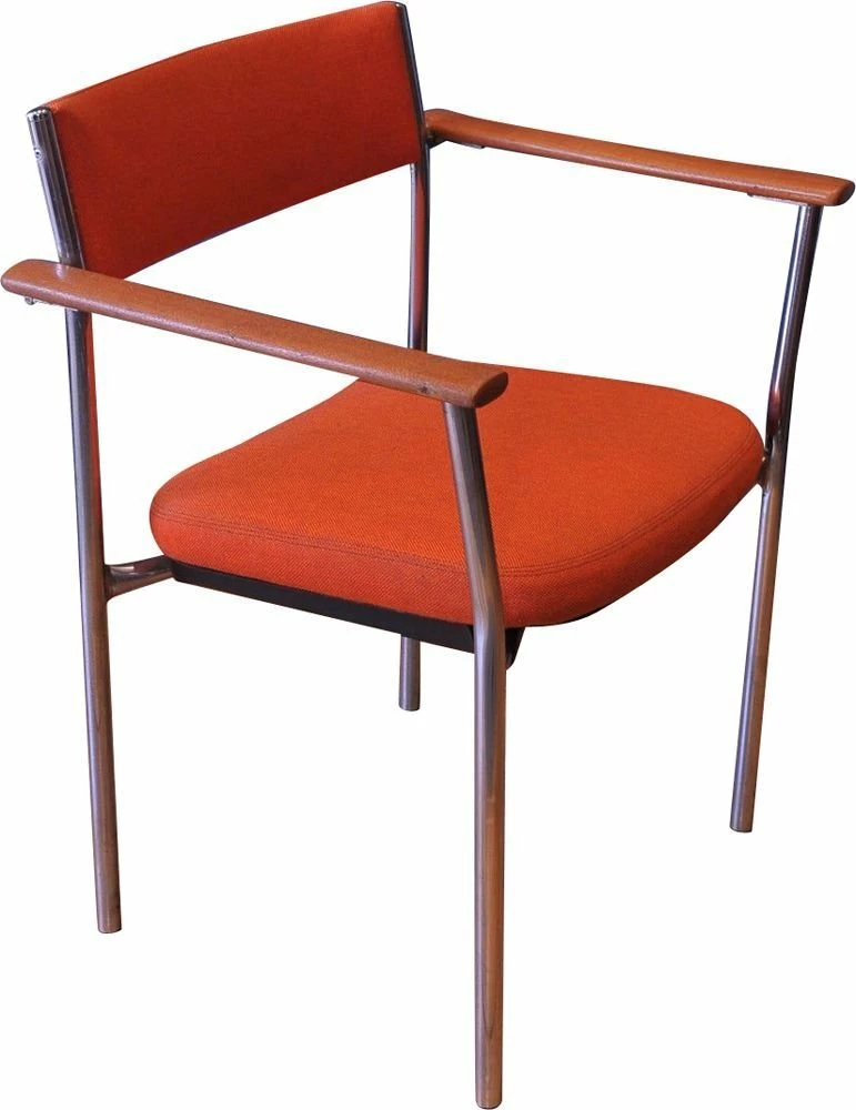 Mid-Century Chrome Armchair With Orange Upholstery From Antocks Lairn 3 Mid-Century Chrome Armchair With Orange Upholstery From Antocks Lairn
