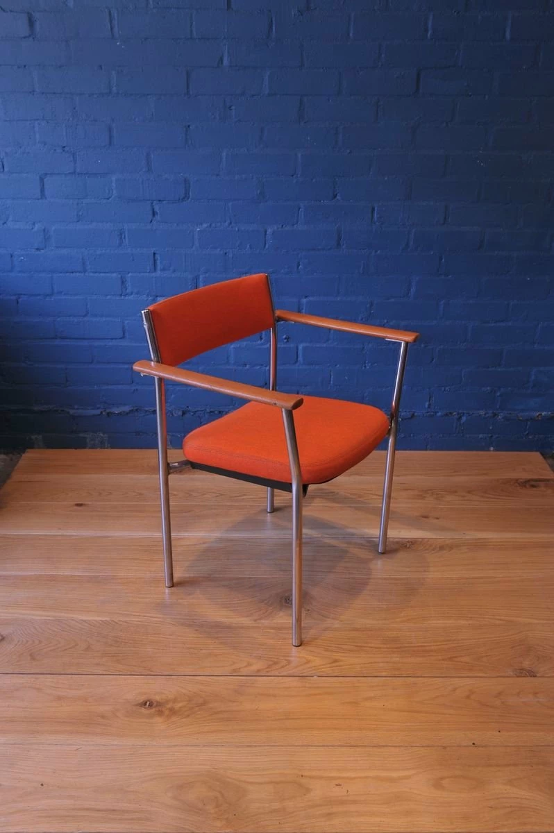 Mid-Century Chrome Armchair With Orange Upholstery From Antocks Lairn 4 Mid-Century Chrome Armchair With Orange Upholstery From Antocks Lairn - Image 2