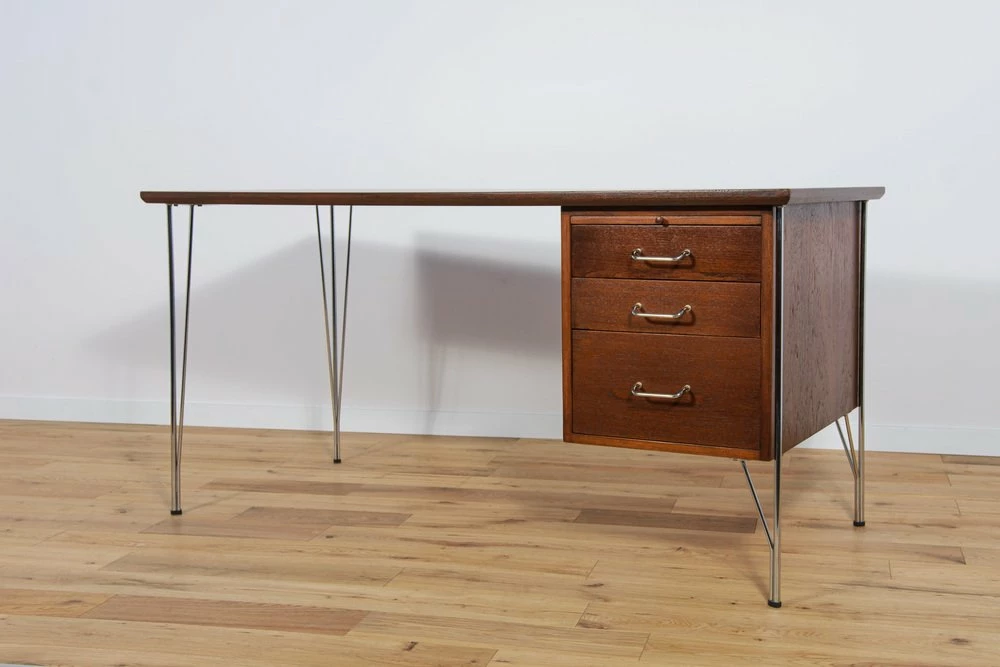Mid-Century Danish Desk In Teak And Chrome By Heinrich Roepstorff, 1970s 4 Mid-Century Danish Desk In Teak And Chrome By Heinrich Roepstorff, 1970s - Image 2