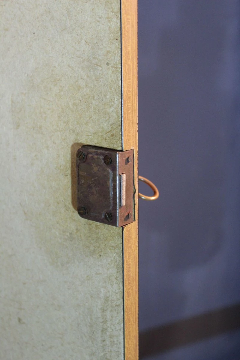 Mid-Century Iron & Formica Shelf With Brass Feet 9 Mid-Century Iron & Formica Shelf With Brass Feet - Image 7