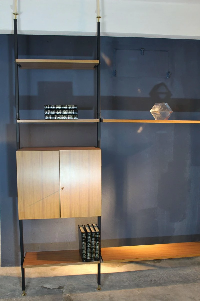 PAMONO Sales -PAMONO Sales mid century iron formica shelf with brass feet 9