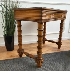 Mid-Century Italian Art Deco Style Walnut, Brass & Glass Top Desk, 1960s -PAMONO Sales mid century italian art deco style walnut brass glass top desk 1960s 7