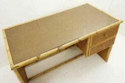 Mid-Century Italian Glass Bamboo & Wicker Desk With Drawers, 1980s -PAMONO Sales mid century italian glass bamboo wicker desk with drawers 1980s 10