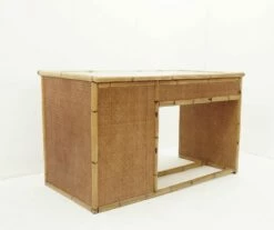 Mid-Century Italian Glass Bamboo & Wicker Desk With Drawers, 1980s -PAMONO Sales mid century italian glass bamboo wicker desk with drawers 1980s 11