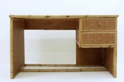 Mid-Century Italian Glass Bamboo & Wicker Desk With Drawers, 1980s -PAMONO Sales mid century italian glass bamboo wicker desk with drawers 1980s 2