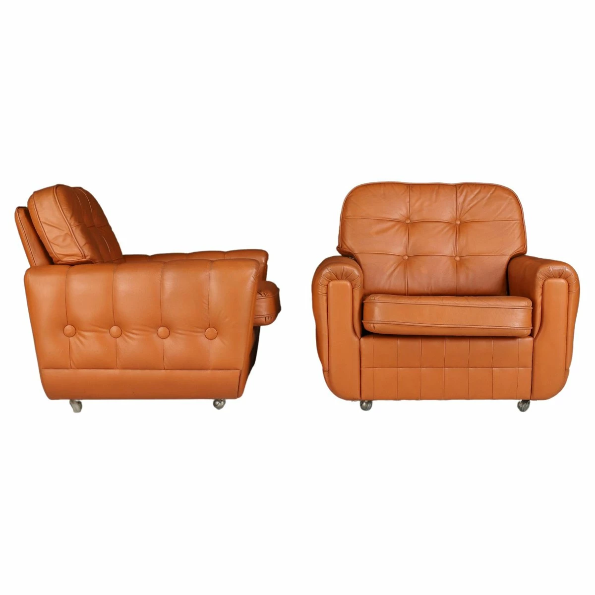 Mid-Century Leather Lounge Chairs, France, 1960s, Set Of 2 3 Mid-Century Leather Lounge Chairs, France, 1960s, Set Of 2